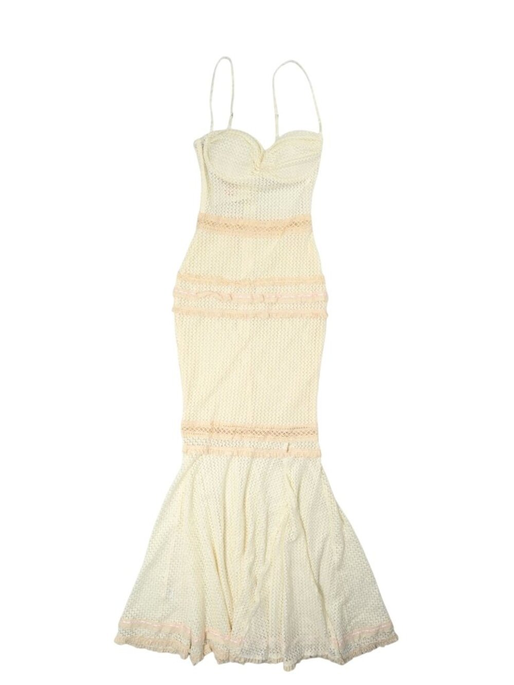 Miss Circle Pallas Lace Trim Crochet Mermaid Maxi Dress in Beige